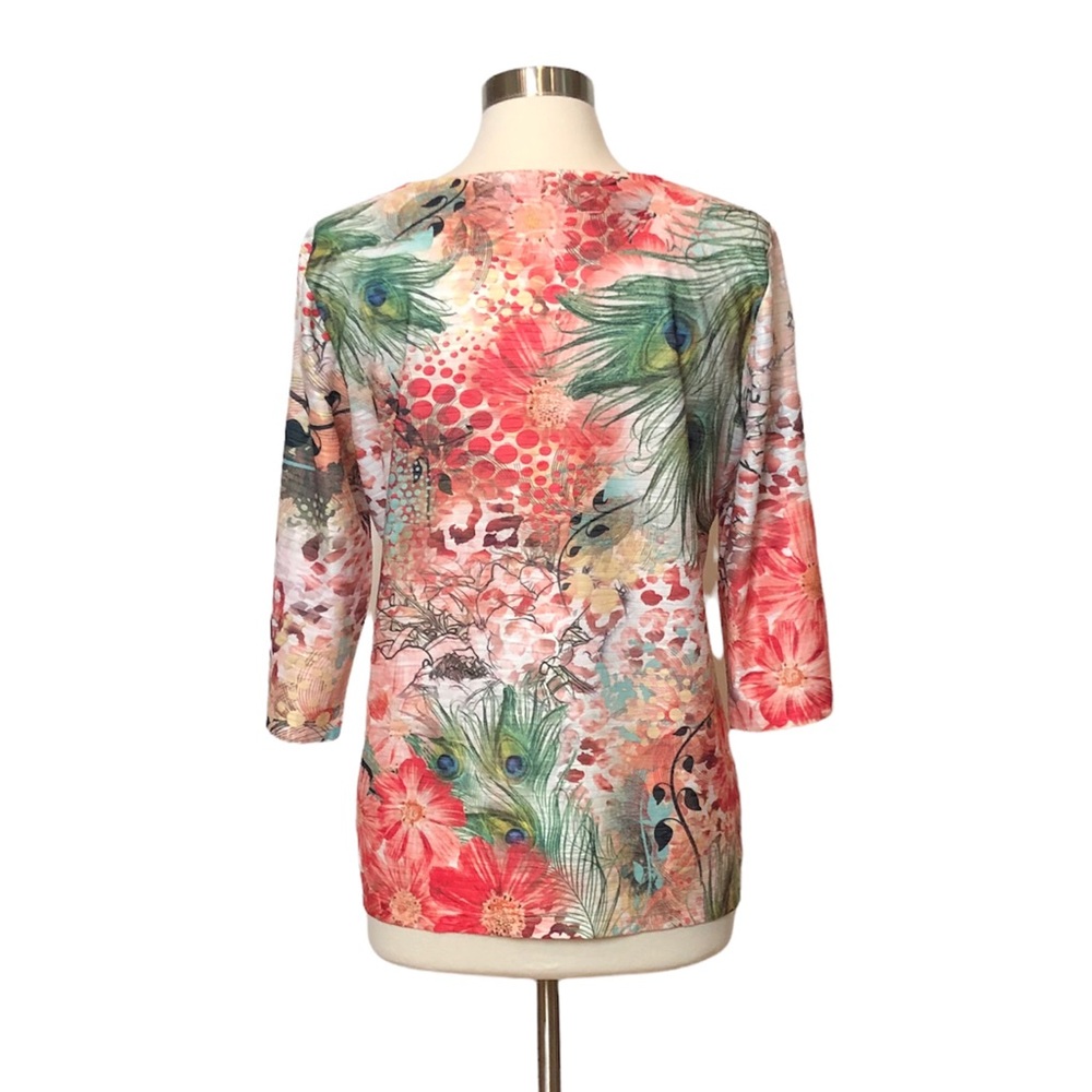 Blue Mood Floral & Peacock Feathers Top - Picture 3 of 13